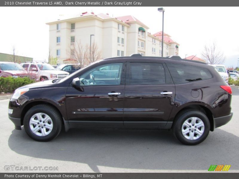 Dark Cherry Metallic / Dark Gray/Light Gray 2010 Chevrolet Traverse LS AWD
