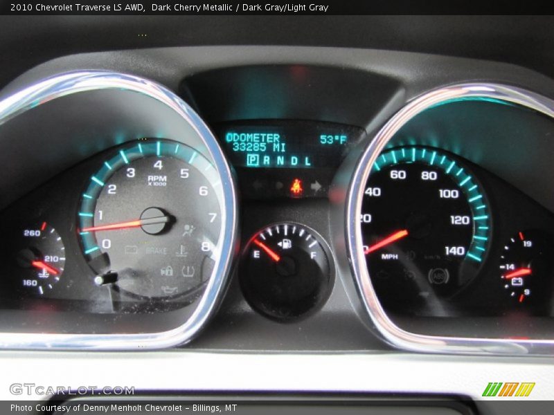 Dark Cherry Metallic / Dark Gray/Light Gray 2010 Chevrolet Traverse LS AWD
