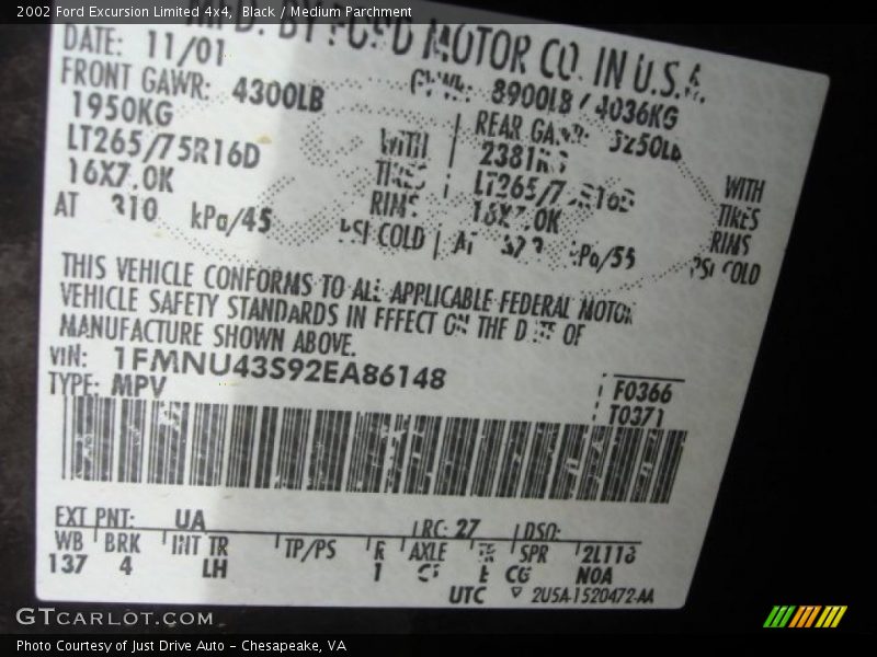 Black / Medium Parchment 2002 Ford Excursion Limited 4x4
