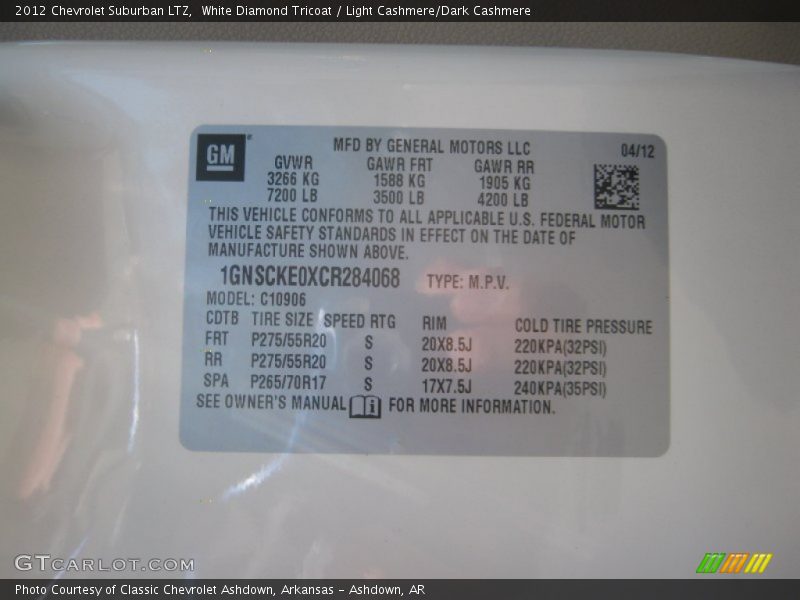 White Diamond Tricoat / Light Cashmere/Dark Cashmere 2012 Chevrolet Suburban LTZ