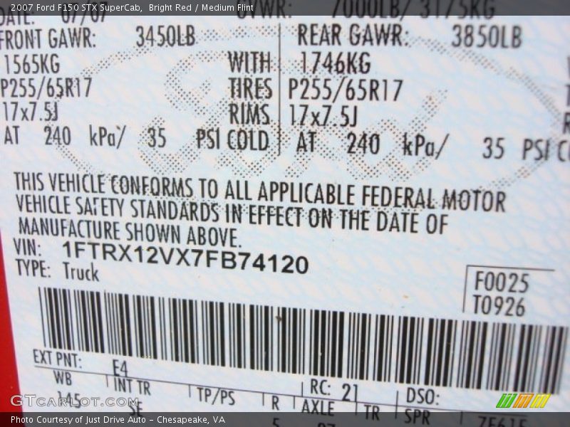 2007 F150 STX SuperCab Bright Red Color Code E4