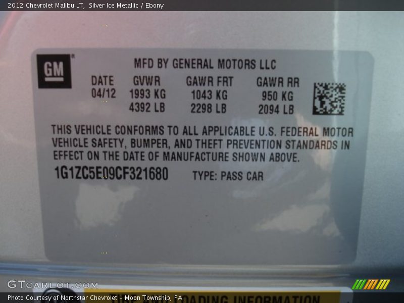 Silver Ice Metallic / Ebony 2012 Chevrolet Malibu LT