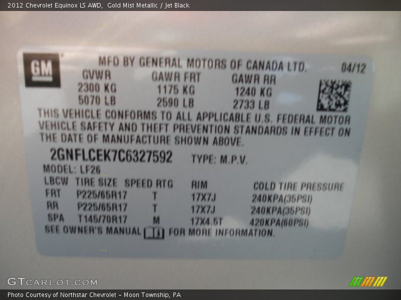 Gold Mist Metallic / Jet Black 2012 Chevrolet Equinox LS AWD
