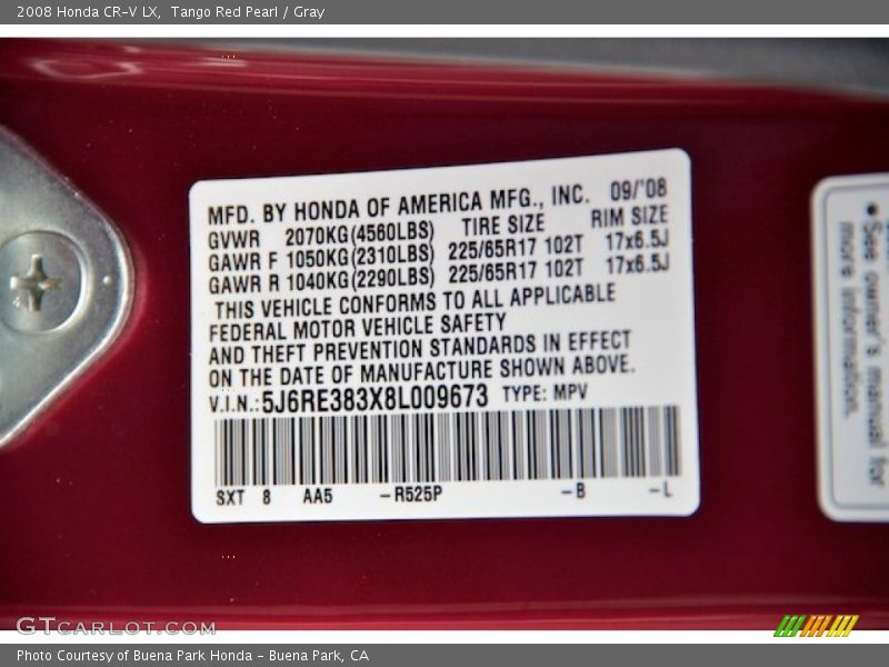 Tango Red Pearl / Gray 2008 Honda CR-V LX