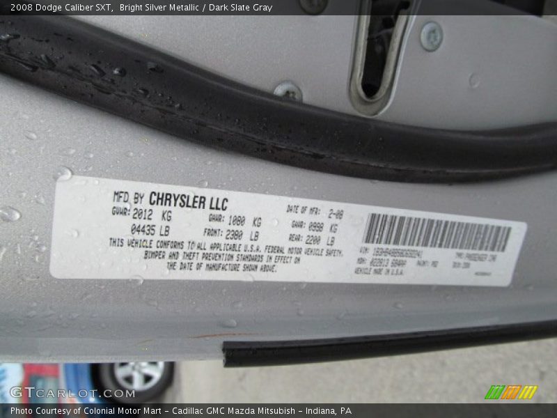 Bright Silver Metallic / Dark Slate Gray 2008 Dodge Caliber SXT