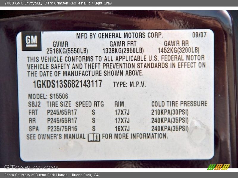 Dark Crimson Red Metallic / Light Gray 2008 GMC Envoy SLE