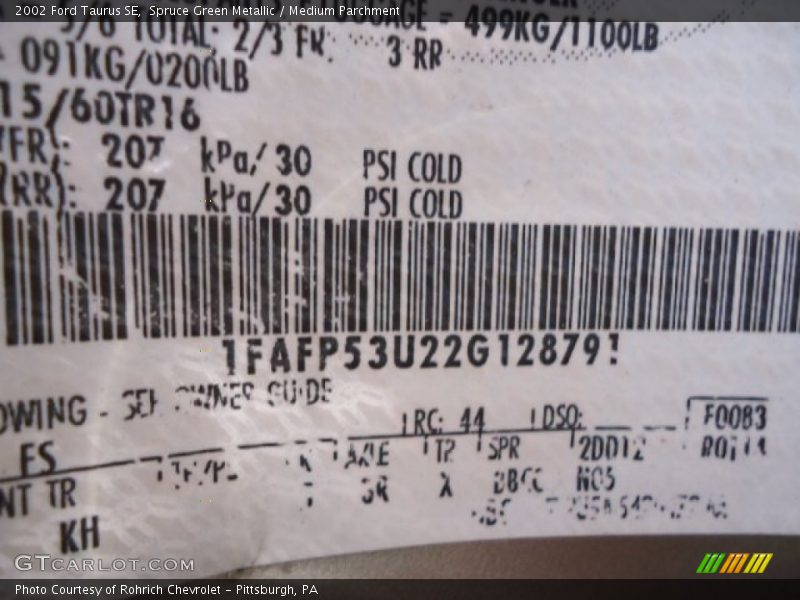 2002 Taurus SE Spruce Green Metallic Color Code FS