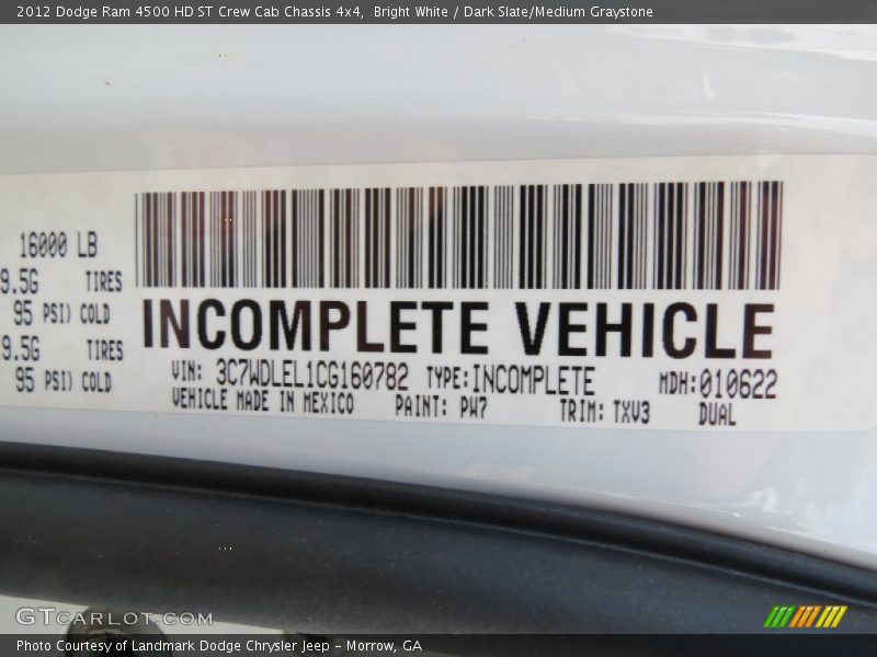 2012 Ram 4500 HD ST Crew Cab Chassis 4x4 Bright White Color Code PW7