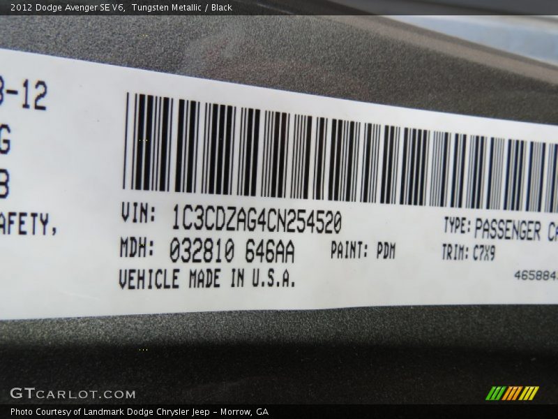 Tungsten Metallic / Black 2012 Dodge Avenger SE V6