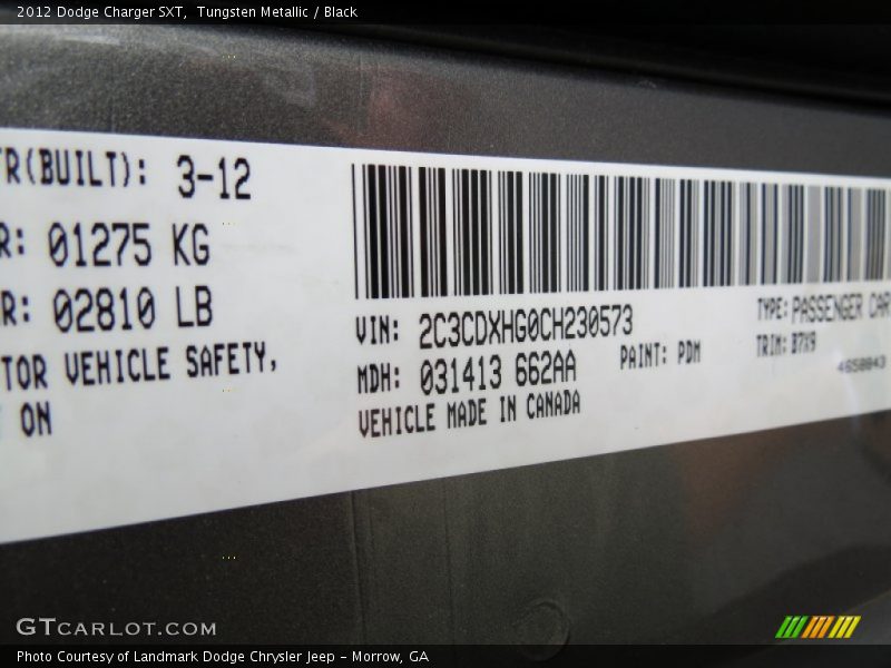 Tungsten Metallic / Black 2012 Dodge Charger SXT
