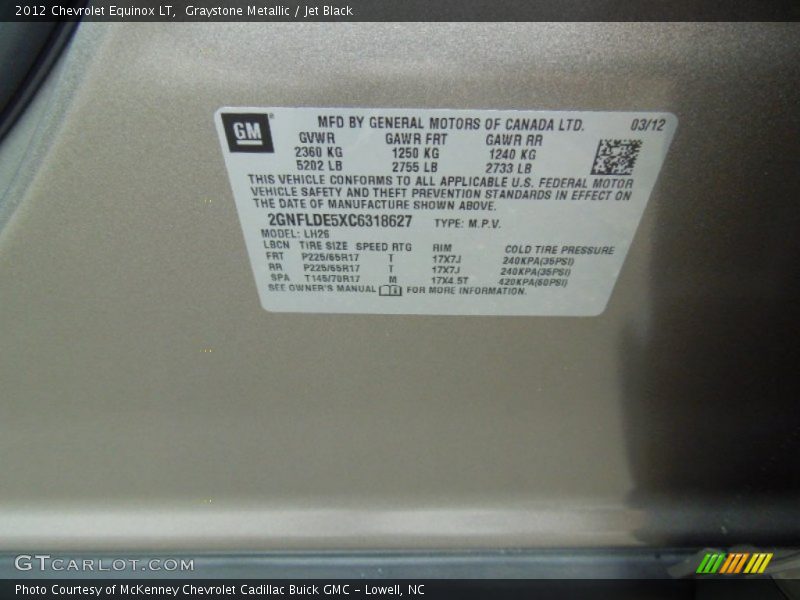 Graystone Metallic / Jet Black 2012 Chevrolet Equinox LT