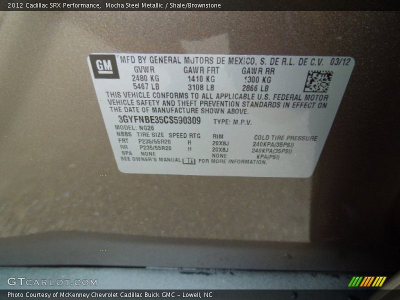 Mocha Steel Metallic / Shale/Brownstone 2012 Cadillac SRX Performance