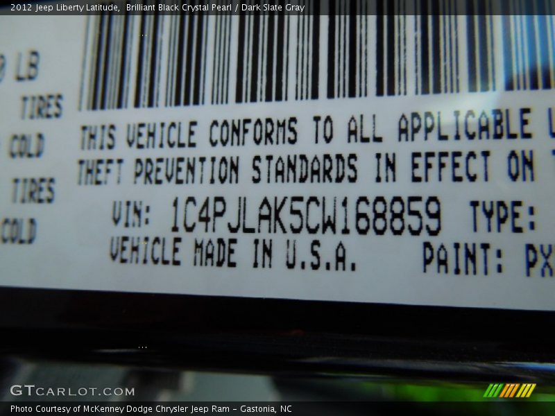 Brilliant Black Crystal Pearl / Dark Slate Gray 2012 Jeep Liberty Latitude