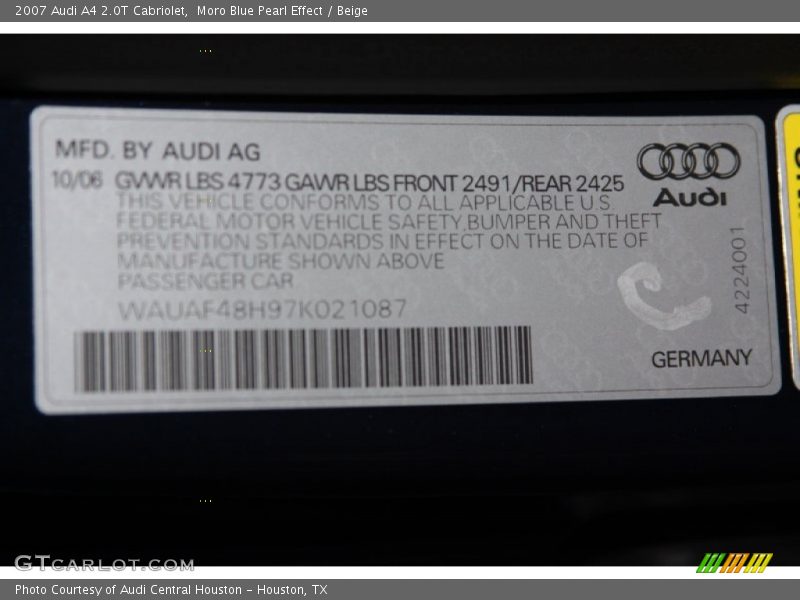 Moro Blue Pearl Effect / Beige 2007 Audi A4 2.0T Cabriolet