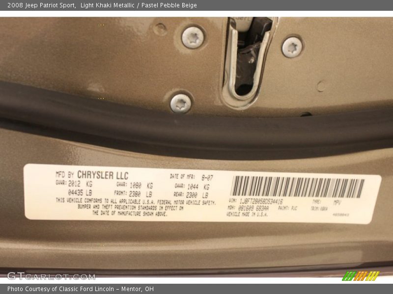 Light Khaki Metallic / Pastel Pebble Beige 2008 Jeep Patriot Sport