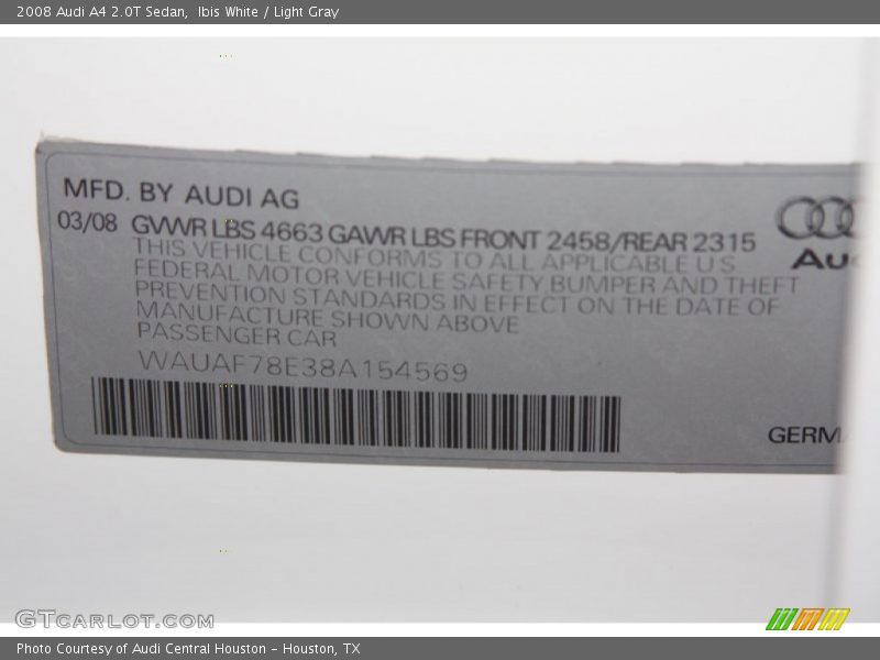 Ibis White / Light Gray 2008 Audi A4 2.0T Sedan
