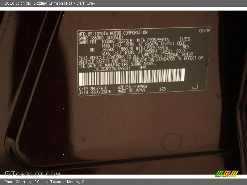 Sizzling Crimson Mica / Dark Gray 2010 Scion xB