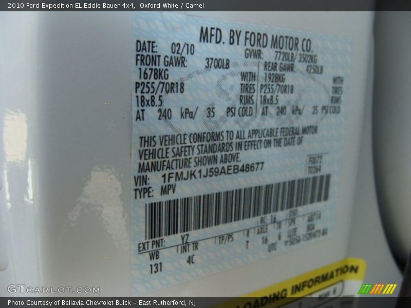 Oxford White / Camel 2010 Ford Expedition EL Eddie Bauer 4x4