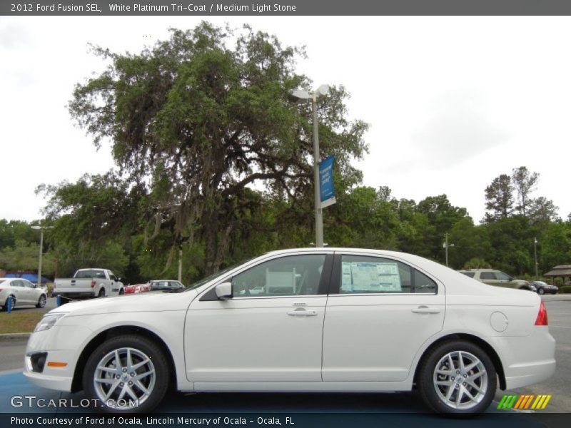 White Platinum Tri-Coat / Medium Light Stone 2012 Ford Fusion SEL