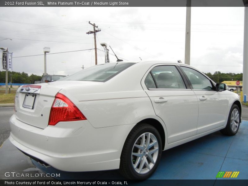 White Platinum Tri-Coat / Medium Light Stone 2012 Ford Fusion SEL