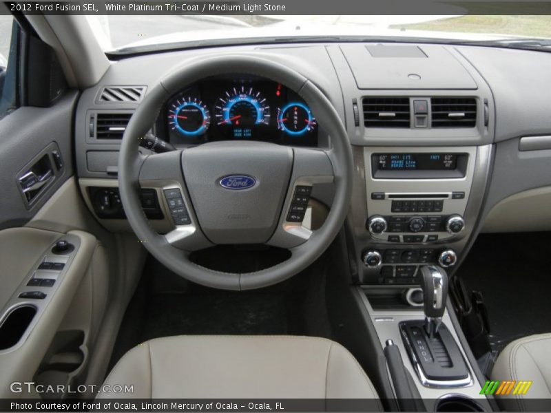 White Platinum Tri-Coat / Medium Light Stone 2012 Ford Fusion SEL