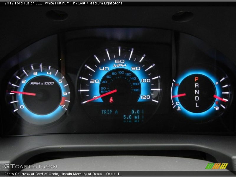 White Platinum Tri-Coat / Medium Light Stone 2012 Ford Fusion SEL