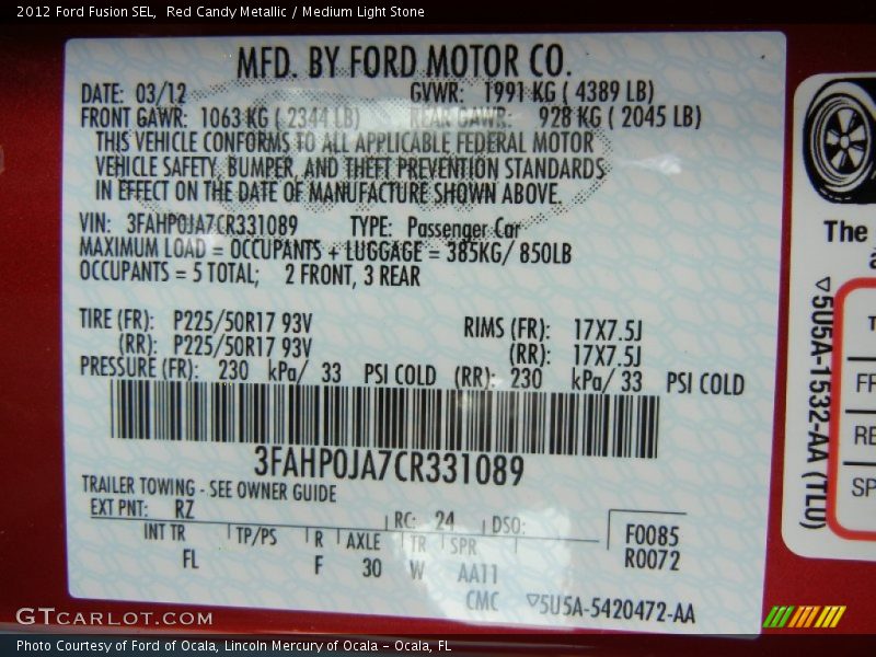 Red Candy Metallic / Medium Light Stone 2012 Ford Fusion SEL
