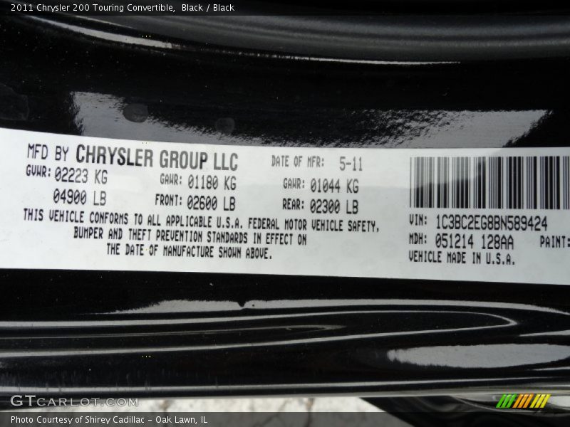 Black / Black 2011 Chrysler 200 Touring Convertible