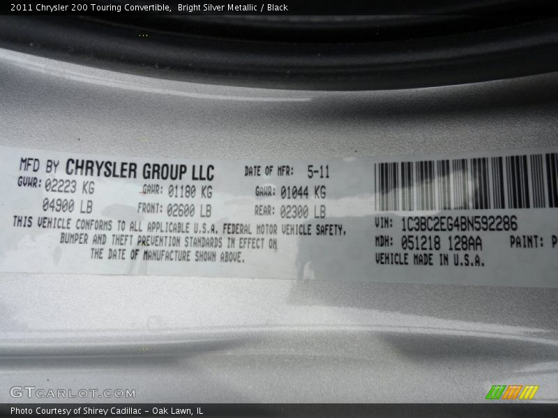 Bright Silver Metallic / Black 2011 Chrysler 200 Touring Convertible