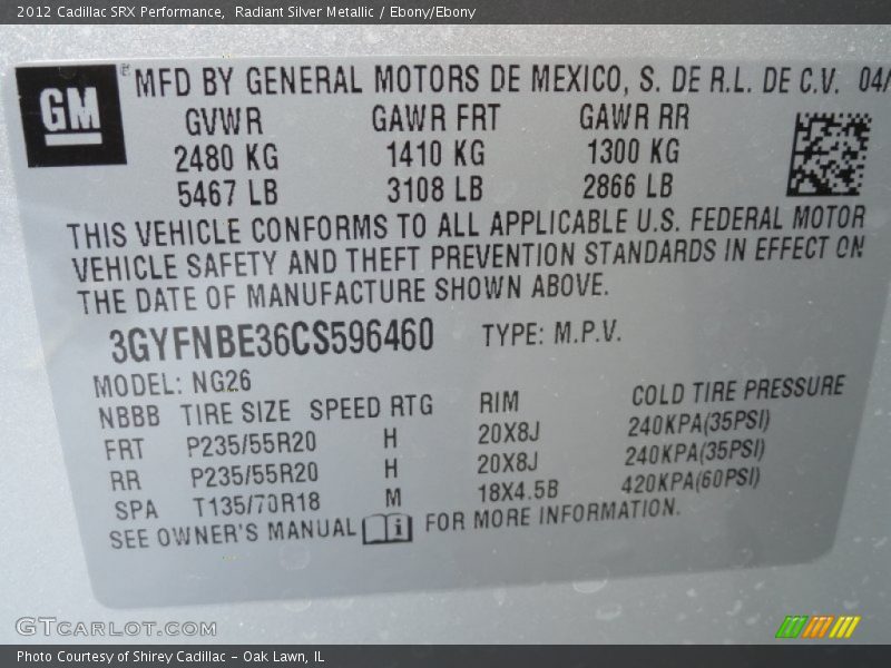 Radiant Silver Metallic / Ebony/Ebony 2012 Cadillac SRX Performance