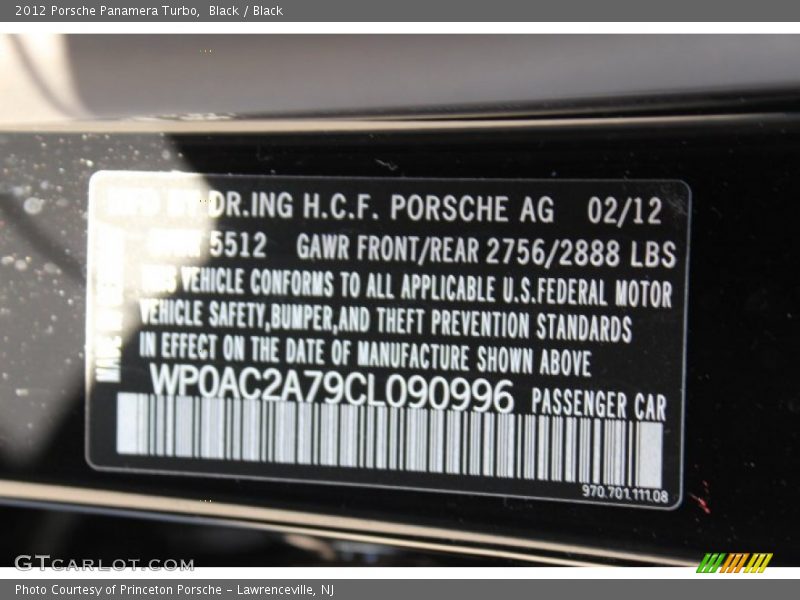 Black / Black 2012 Porsche Panamera Turbo