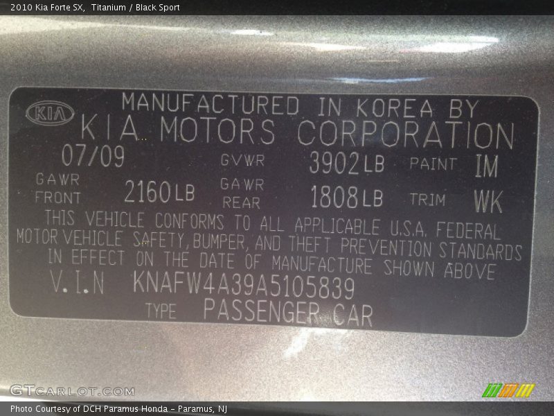 Titanium / Black Sport 2010 Kia Forte SX