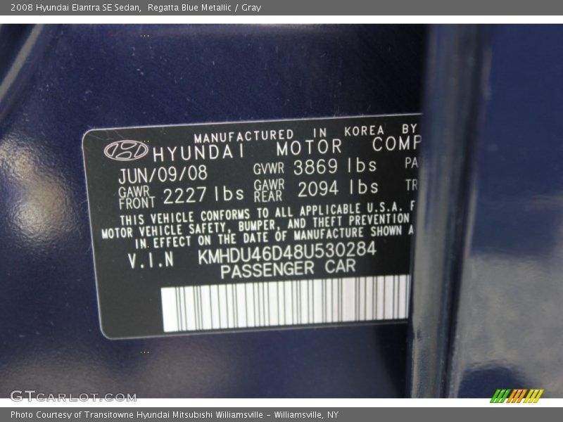 Regatta Blue Metallic / Gray 2008 Hyundai Elantra SE Sedan