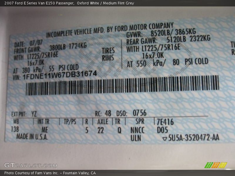 YZ - 2007 Ford E Series Van E150 Passenger