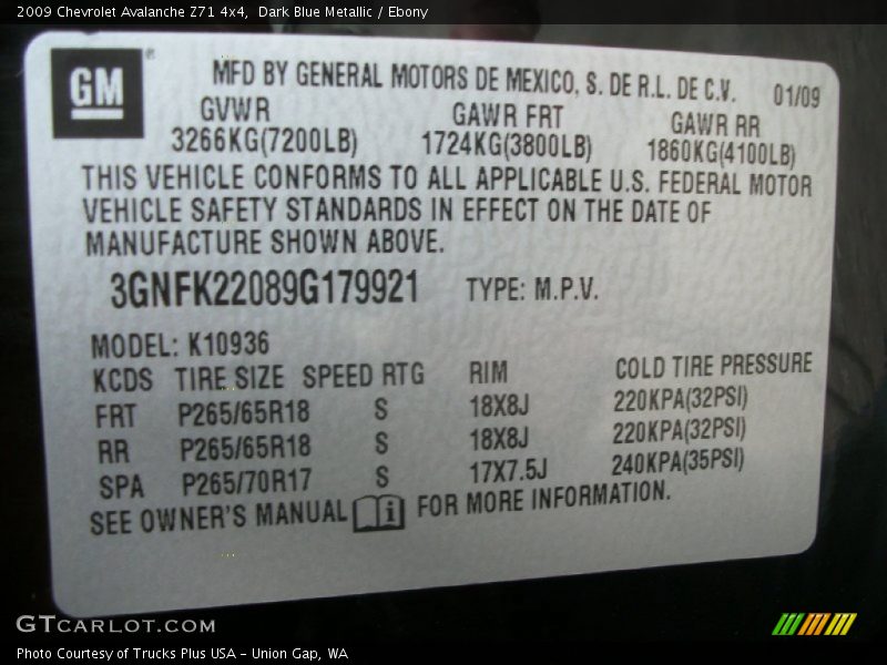 Dark Blue Metallic / Ebony 2009 Chevrolet Avalanche Z71 4x4