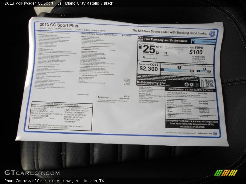  2013 CC Sport Plus Window Sticker