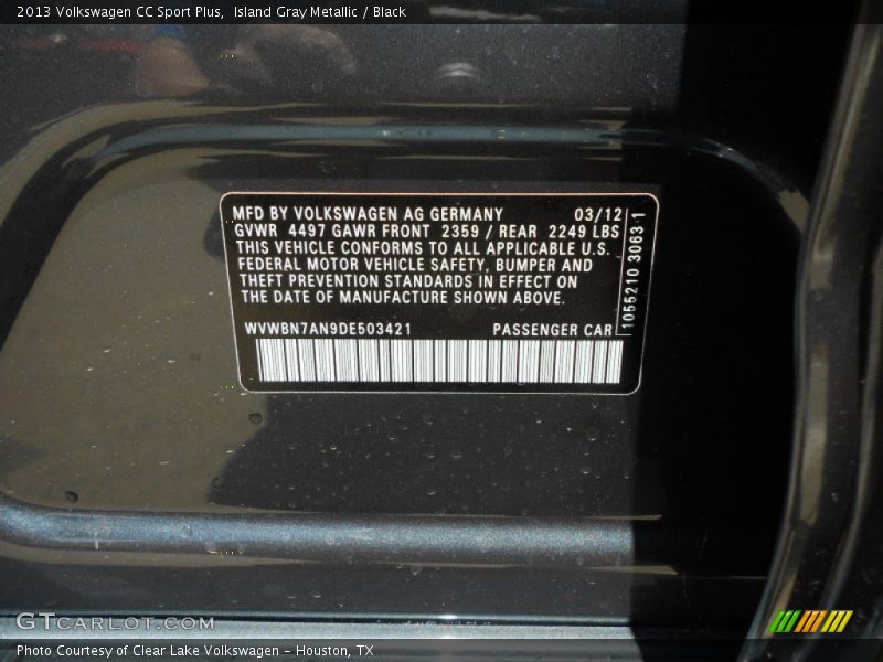 Island Gray Metallic / Black 2013 Volkswagen CC Sport Plus