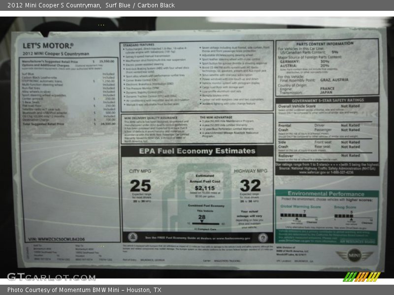 Surf Blue / Carbon Black 2012 Mini Cooper S Countryman
