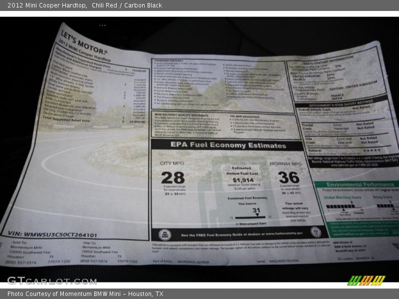 Chili Red / Carbon Black 2012 Mini Cooper Hardtop