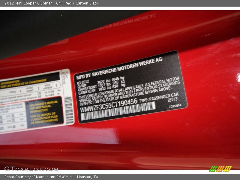 Chili Red / Carbon Black 2012 Mini Cooper Clubman