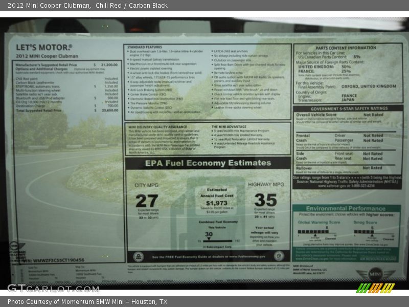 Chili Red / Carbon Black 2012 Mini Cooper Clubman