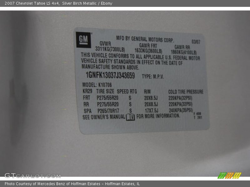Silver Birch Metallic / Ebony 2007 Chevrolet Tahoe LS 4x4