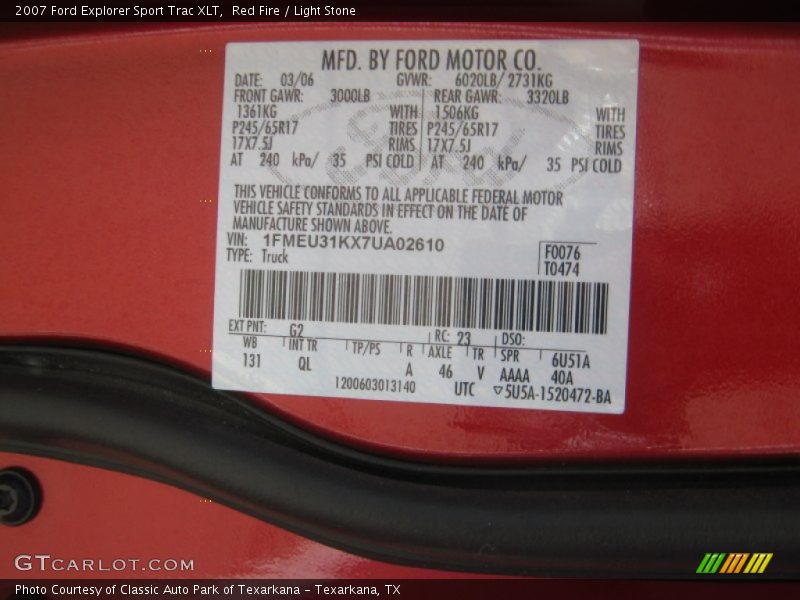 Red Fire / Light Stone 2007 Ford Explorer Sport Trac XLT