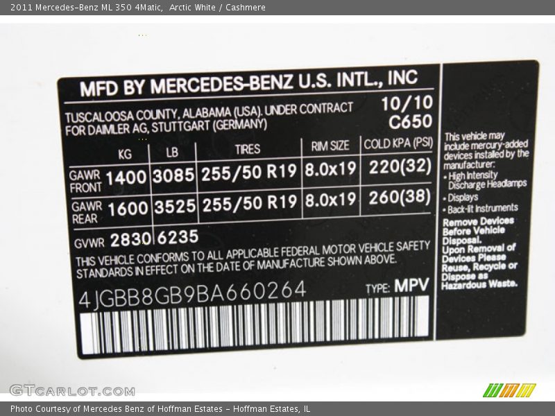 Arctic White / Cashmere 2011 Mercedes-Benz ML 350 4Matic