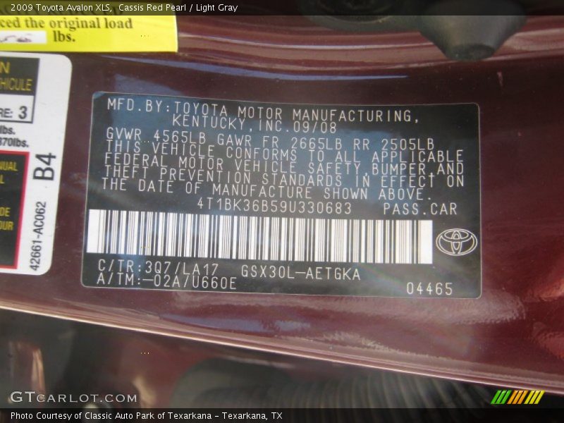 Cassis Red Pearl / Light Gray 2009 Toyota Avalon XLS