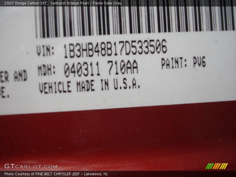 Sunburst Orange Pearl / Pastel Slate Gray 2007 Dodge Caliber SXT