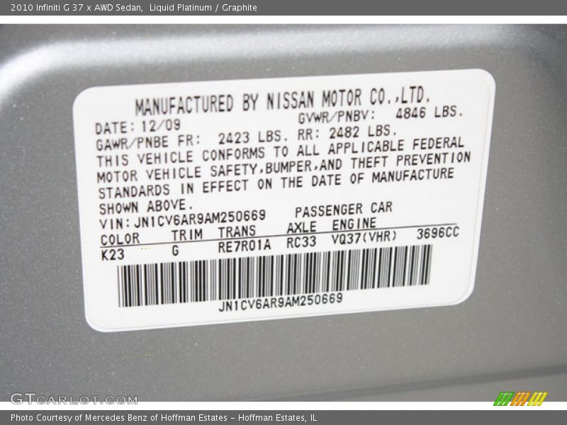 Liquid Platinum / Graphite 2010 Infiniti G 37 x AWD Sedan