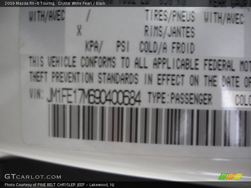 Crystal White Pearl / Black 2009 Mazda RX-8 Touring