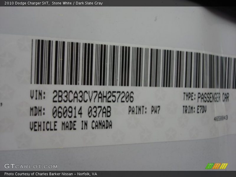 Stone White / Dark Slate Gray 2010 Dodge Charger SXT