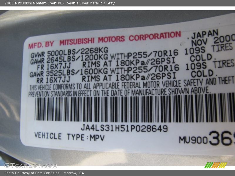 Seattle Silver Metallic / Gray 2001 Mitsubishi Montero Sport XLS